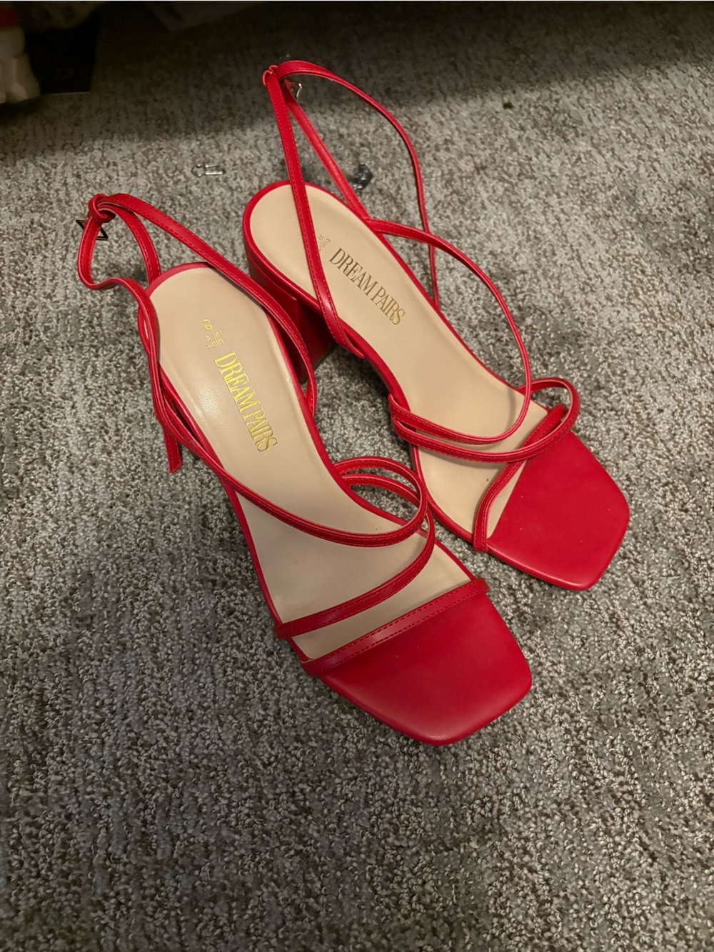 Dream Pairs Red Strappy Square-Toe Heeled Sandals